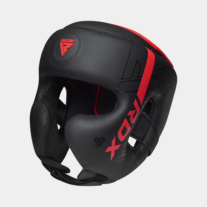 Cabezal De Boxeo Con Protección Pómulo - RDX F6 Kara (Negro/Rojo)