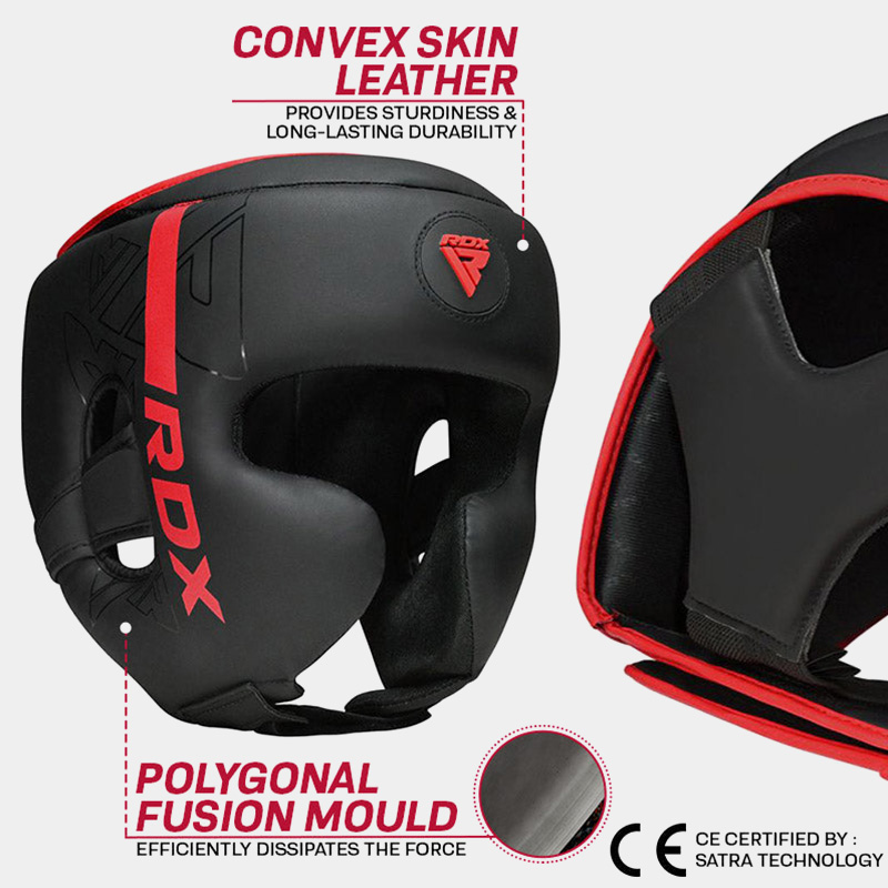 Cabezal De Boxeo Con Protección Pómulo - RDX F6 Kara (Negro/Rojo)