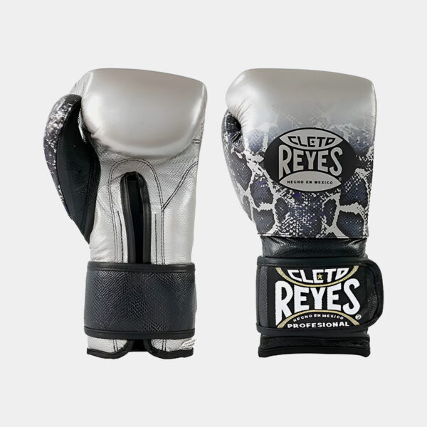 Guantes De Boxeo Cuero Natural - Cleto Reyes Piel De Serpiente (Plata/Negro)