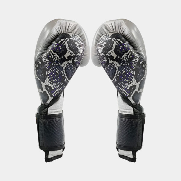 Guantes De Boxeo Cuero Natural - Cleto Reyes Piel De Serpiente (Plata/Negro)