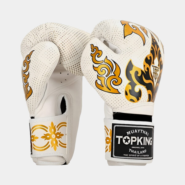 Guantes De Boxeo Cuero Vacuno - Top King Silver (Blanco/Dorado)