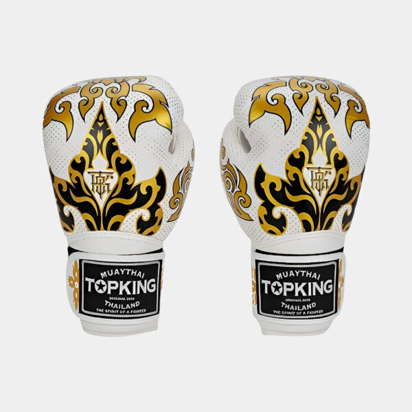Guantes De Boxeo Cuero Vacuno - Top King Silver (Blanco/Dorado)