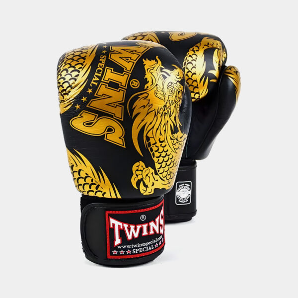 Guantes De Boxeo Cuero Vacuno - Twins Dragon (Negro/Dorado)