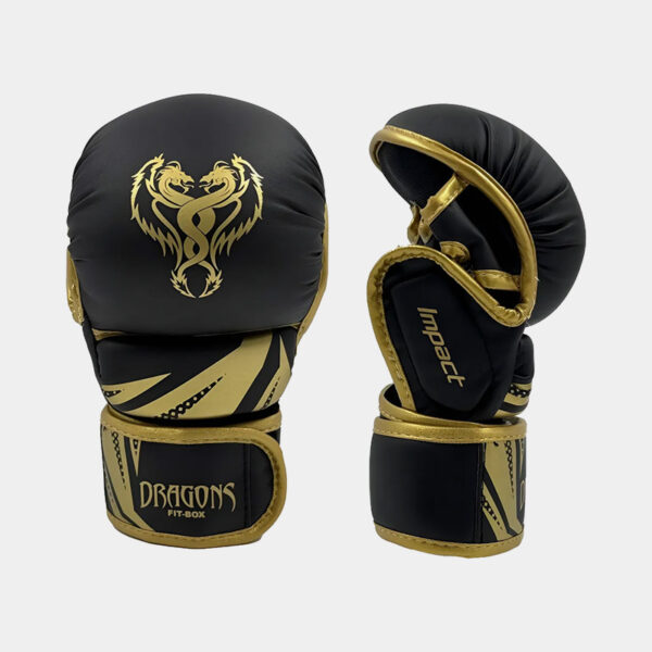 Guantes De MMA Vale Todo Grappling Sparring - Dragons Fit-Box (Negro/Dorado)