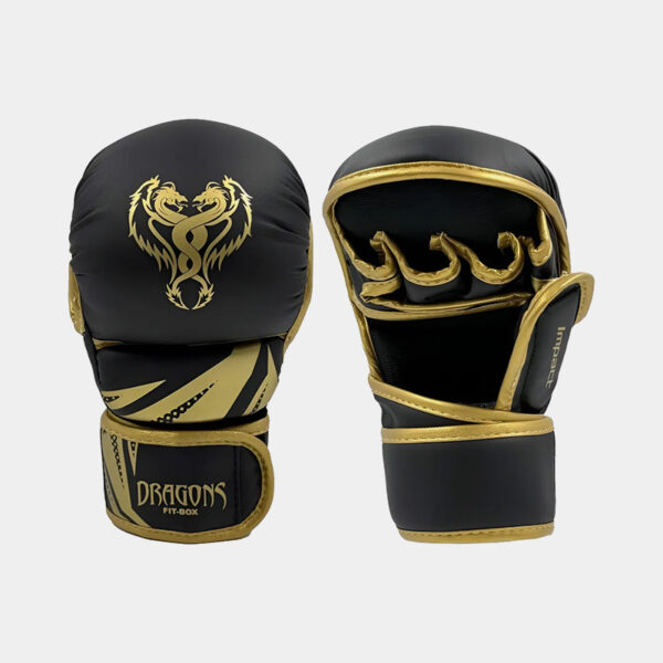 Guantes De MMA Vale Todo Grappling Sparring - Dragons Fit-Box (Negro/Dorado)