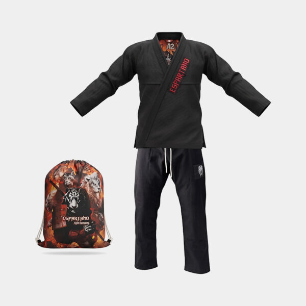 Kimono Gi Jiu Jitsu Con Porta Kimono - Espartano Tiger Bjj (Negro)