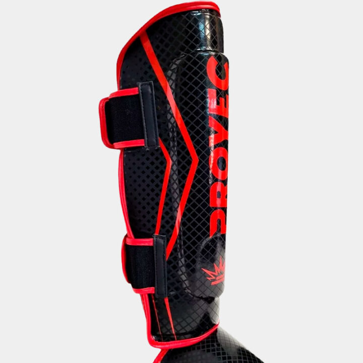 Protector Tibial Desmontable - Proyec Booster (Negro/Rojo) | MMA Espartano