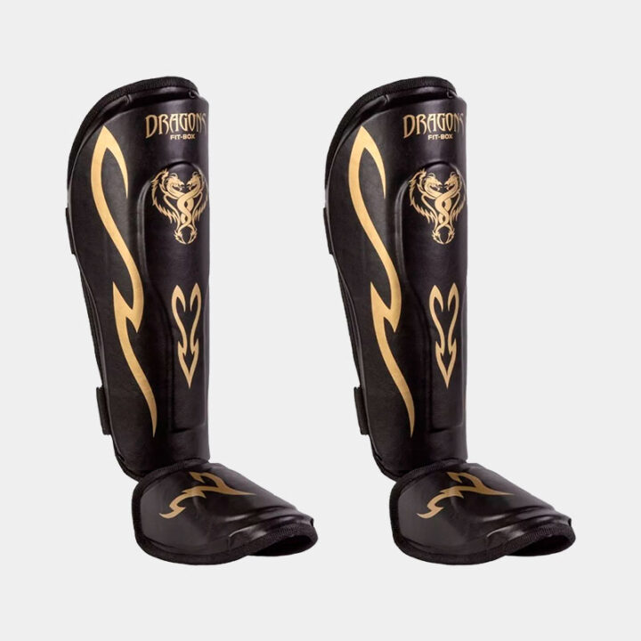 Protector Tibial - Dragons Fit-Box (Negro/Dorado) | MMA Espartano