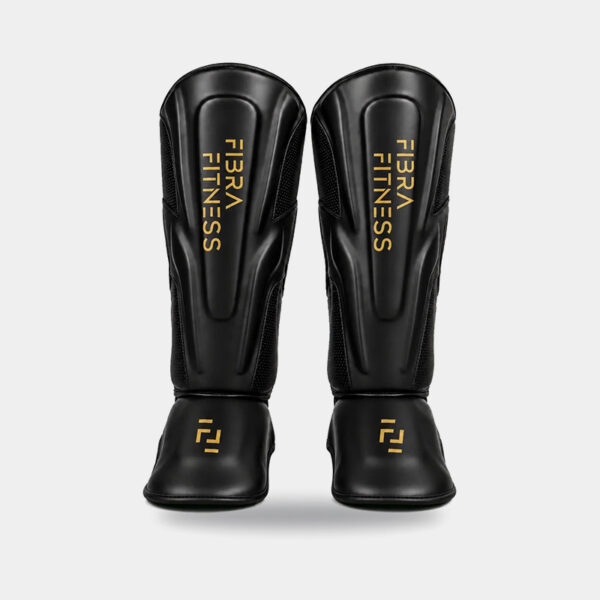 Protector Tibial Tibias Rígidas - Fibra Fitness (Negro/Dorado)